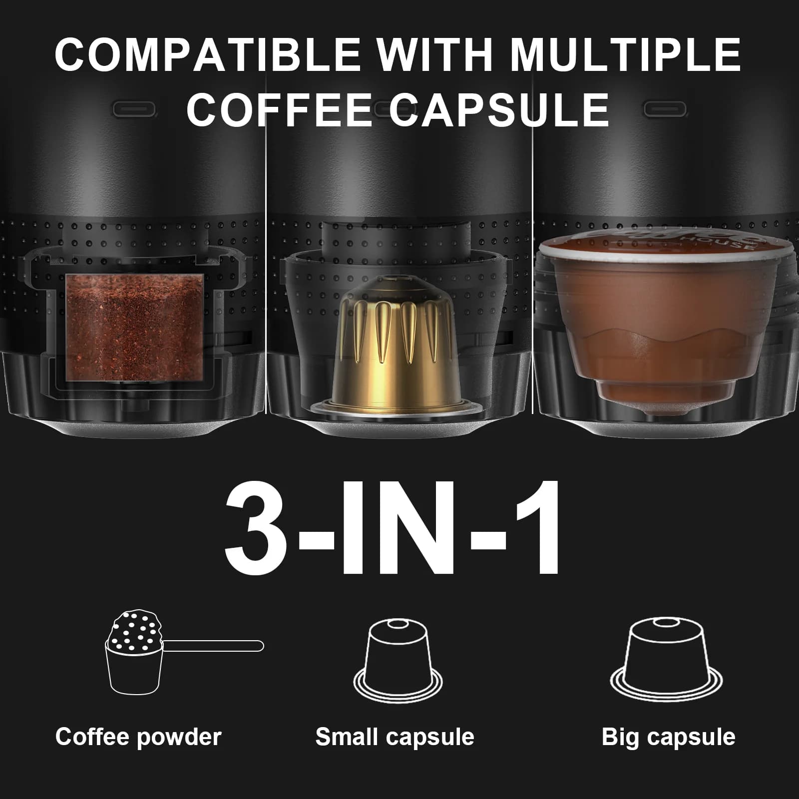 Pārnēsājama 3-in-1 espresso kafijas mašīna